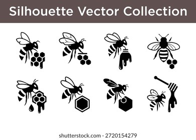 Colección de Vector de la silueta de las abejas aisladas en el fondo blanco