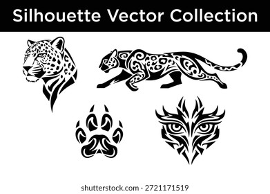 Silhueta coleção de vetor de grandes gatos isolados no fundo branco, Vetor