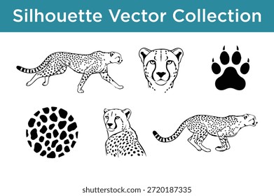 Colección de Vector de silueta de guepardos aislados sobre fondo blanco