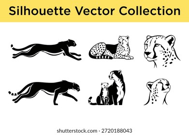 Silhouette, Vektorsammlung von Geparden, einzeln auf weißem Hintergrund