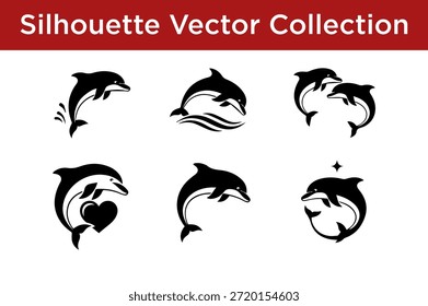 Colección de Vector de la silueta de delfines aislados en el fondo blanco