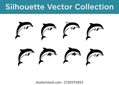 Colección de Vector de la silueta de delfines aislados en el fondo blanco
