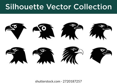 Colección de Vector de silueta de cabezas de águila aisladas sobre fondo blanco