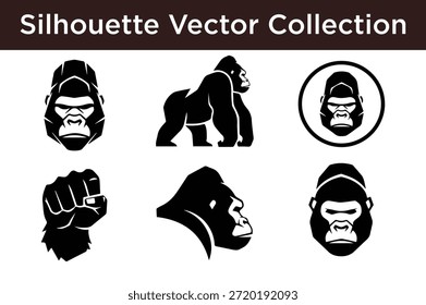 Colección de Vector de silueta de gorilas aislados sobre fondo blanco