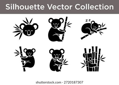 Silhouette, Vektorsammlung von Koalas, einzeln auf weißem Hintergrund