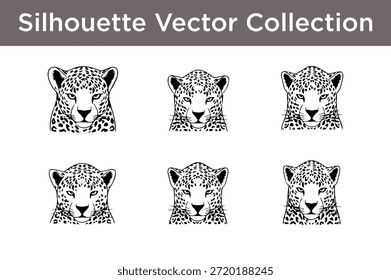 Colección de Vector de silueta de cabezas de leopardo aisladas sobre fondo blanco