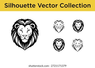 Silhouette vector collection of lion heads isolated on white background, Vector