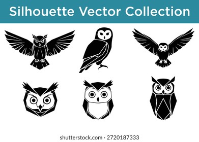 Colección de Vector de la silueta de búhos aislados en el fondo blanco