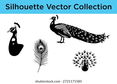 Silhouette, Vektorsammlung von Pfauen einzeln auf weißem Hintergrund, Vektor