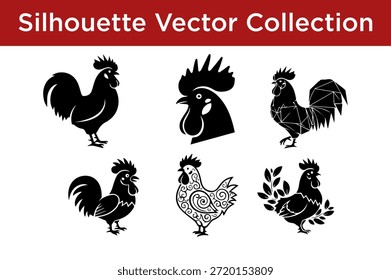 Colección de Vector de la silueta de gallos aislados en el fondo blanco
