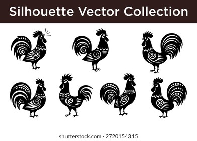 Colección de Vector de la silueta de gallos aislados en el fondo blanco
