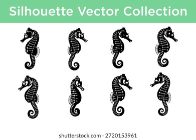 Silhouette, Vektorsammlung von Seepferdchen, einzeln auf weißem Hintergrund