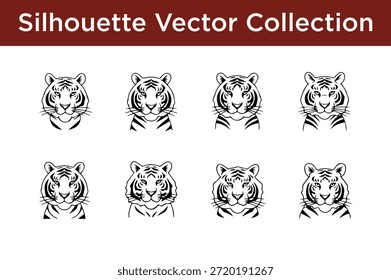 Colección de Vector de silueta de cabezas de tigre aisladas sobre fondo blanco