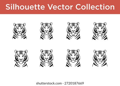 Colección de Vector de la silueta de tigres aislados en el fondo blanco