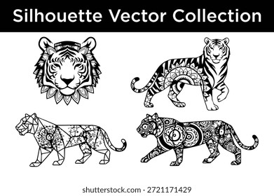 Colección de Vector de la silueta de tigres aislados en el fondo blanco, Vector