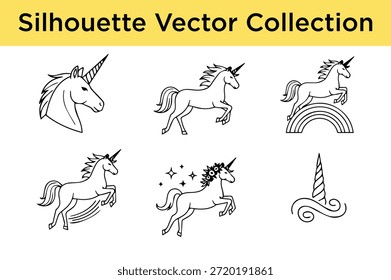 Silhouette, Vektorsammlung von Einhörnern, einzeln auf weißem Hintergrund