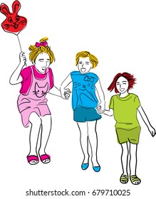 Silhouette vector of Colored silhouettes of happy children playing