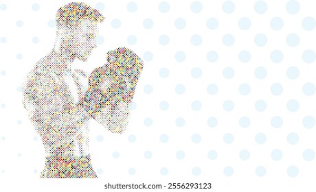 A silhouette vector from colorful dots of a boxer athlete exercise routine