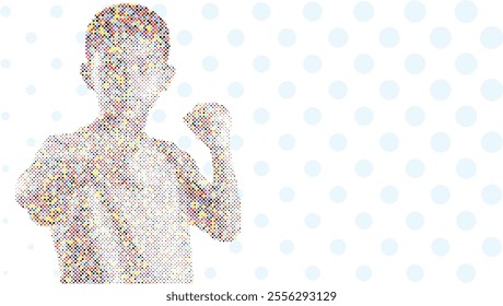 A silhouette vector from colorful dots of a boxer athlete exercise routine