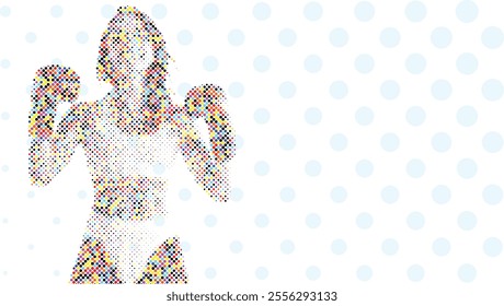 A silhouette vector from colorful dots of a boxer athlete exercise routine