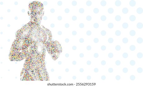 A silhouette vector from colorful dots of a boxer athlete exercise routine