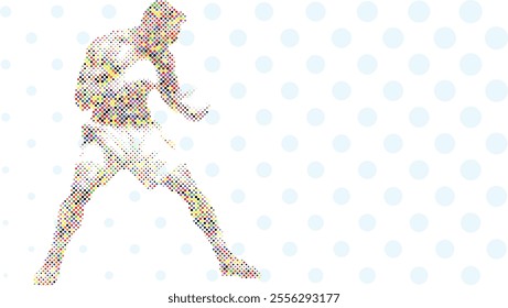 A silhouette vector from colorful dots of a boxer athlete exercise routine