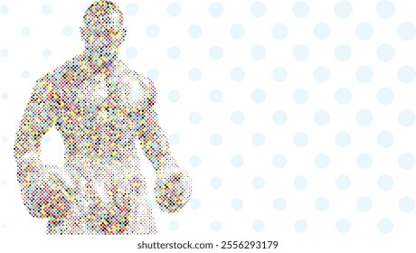 A silhouette vector from colorful dots of a boxer athlete exercise routine