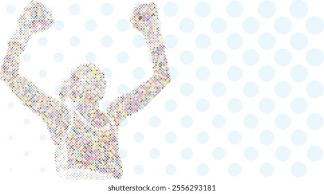 A silhouette vector from colorful dots of a boxer athlete exercise routine