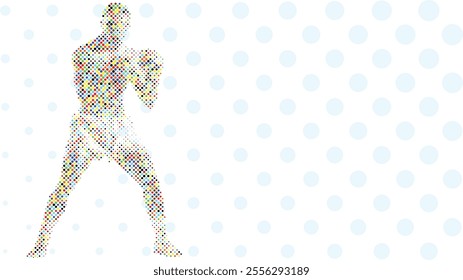 A silhouette vector from colorful dots of a boxer athlete exercise routine