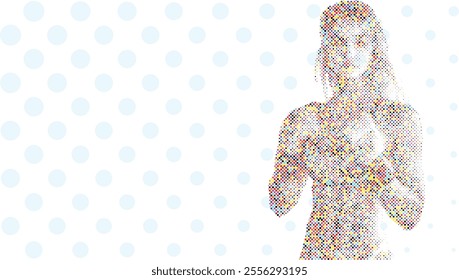 A silhouette vector from colorful dots of a boxer athlete exercise routine