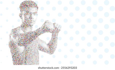 A silhouette vector from colorful dots of a boxer athlete exercise routine