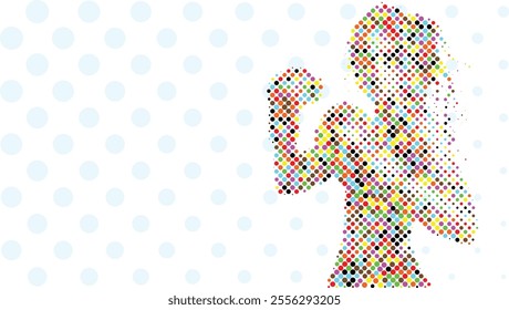 A silhouette vector from colorful dots of a boxer athlete exercise routine