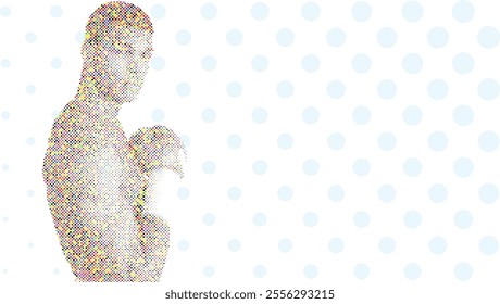 A silhouette vector from colorful dots of a boxer athlete exercise routine