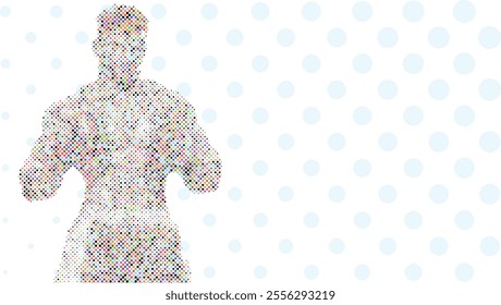 A silhouette vector from colorful dots of a boxer athlete exercise routine