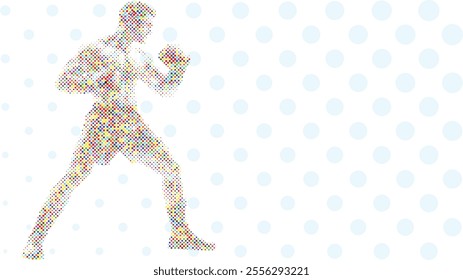 A silhouette vector from colorful dots of a boxer athlete exercise routine