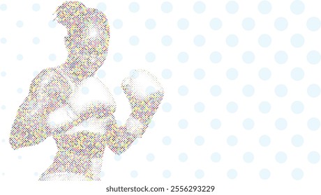 A silhouette vector from colorful dots of a boxer athlete exercise routine