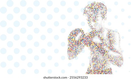 A silhouette vector from colorful dots of a boxer athlete exercise routine