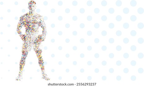 A silhouette vector from colorful dots of a boxer athlete exercise routine