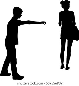 Silhouette vector of couple in love , man and women are quarrel