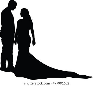 Silhouette vector of Couple in love, wedding couple on white background. love story