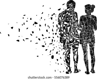 Silhouette vector of Couple of young guy and girl on white background, Man and woman walking 