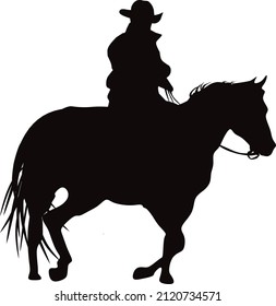 Silhouette vector of a cowboy man horseback riding