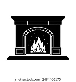 Silhouette vector of a cozy fireplace for Christmas Day on white background. Perfect for festive designs.