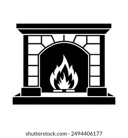 Silhouette vector of a cozy fireplace for Christmas Day on white background. Perfect for festive designs.
