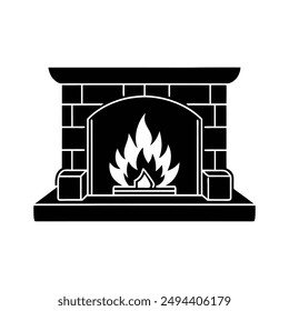 Silhouette vector of a cozy fireplace for Christmas Day on white background. Perfect for festive designs.