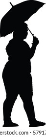 Silhouette vector of Cute fat woman holding umbrella on a white background