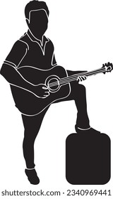 Silhouette Vector of a Dashing Man Playing Guitar, Standing Pose Silhouette Vector of a Talented Man, Standing Pose Silhouette Vector of a Guitarist