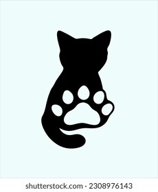 Silhouette vector design of a cat with paw prints inside
