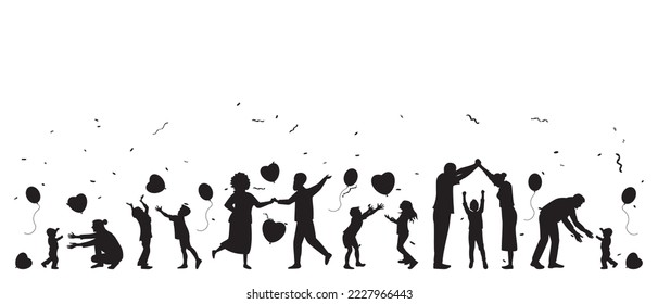 Silhouette vector design of family fun. Happy Family day. International Family Day. Happy familiarity day. Big family. Full color Template design. Banner, happiness, cheerfulness, people.