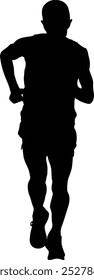 A silhouette vector design features a male runner in full stride, viewed from behind. Transparent background. eps10. 